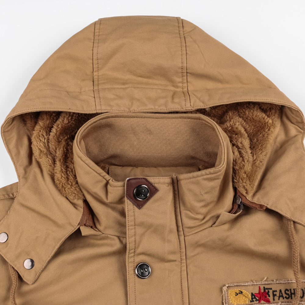 Men's cotton canvas field jacket with teddy fleece lining, drawstring and utility pockets Mune Fashion