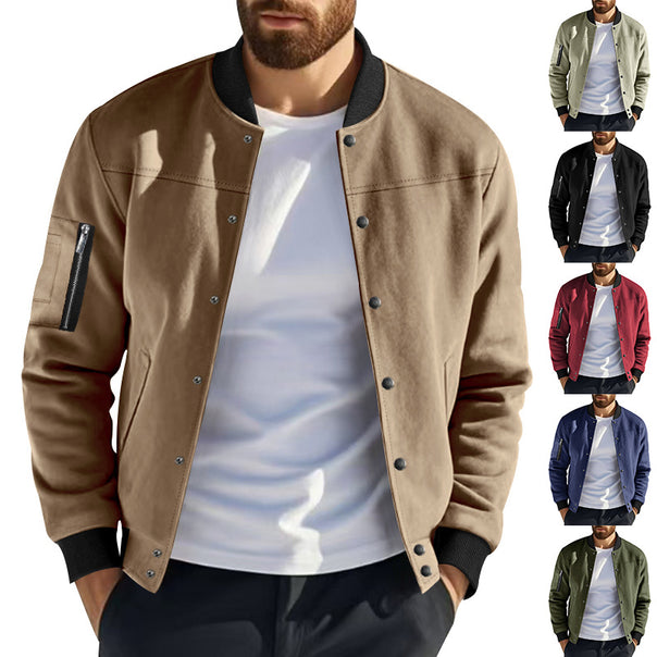Men's varsity bomber jacket with snap button closure, arm pocket, and ribbed cuffs Mune Fashion