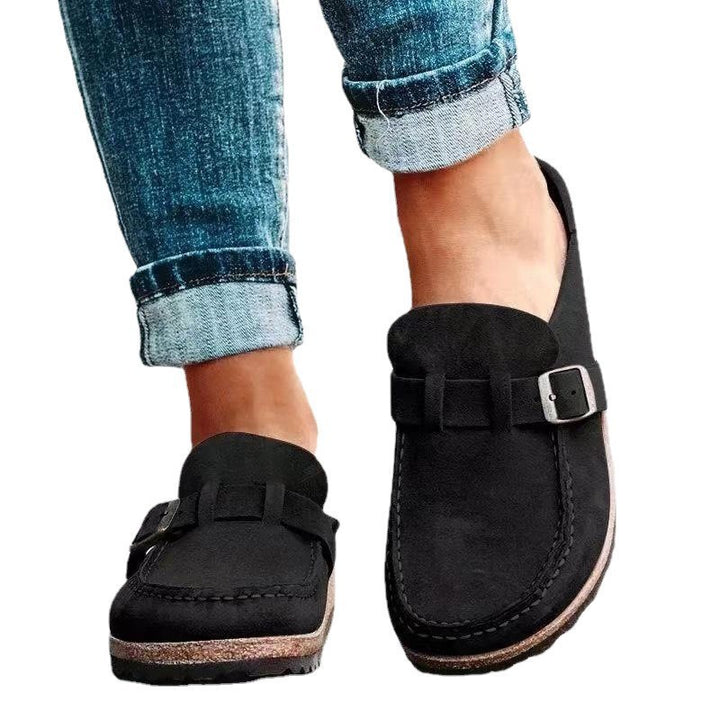 Damen Veloursleder-Slipper mit ergonomischer Korksohle und verstellbarem Schnallenriemen Mune Fashion