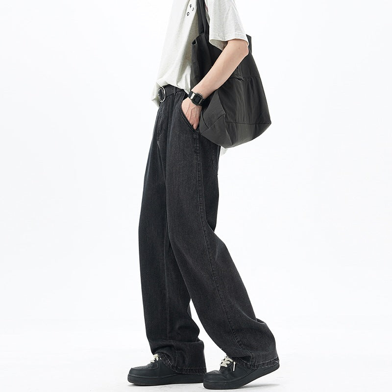 Men's Loose Denim Jeans with Vintage Wash and Drop Crotch Mune Fashion