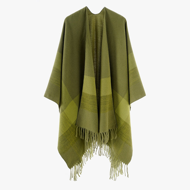 Women Soft-Flowing Wool Blend Poncho with Fringes Mune Fashion
