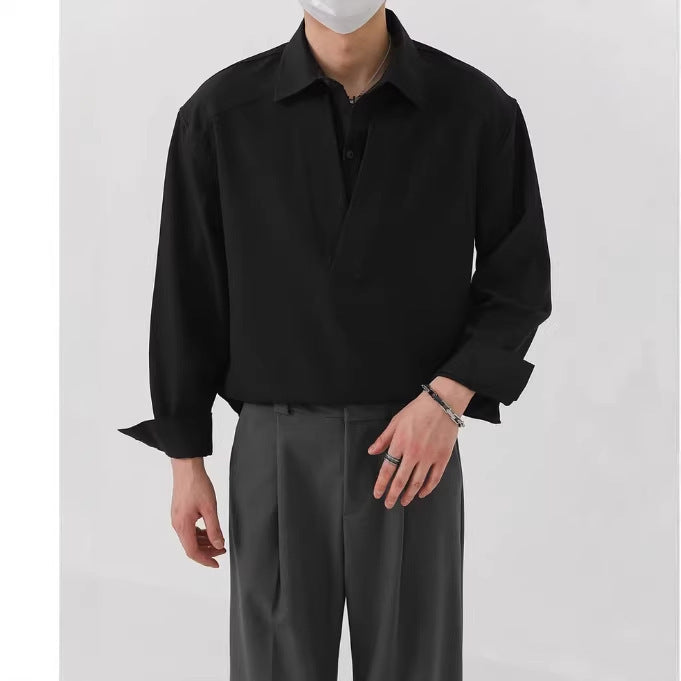 Men's shirt sweater in oversized cut with deep V-neck and classic collar Mune Fashion