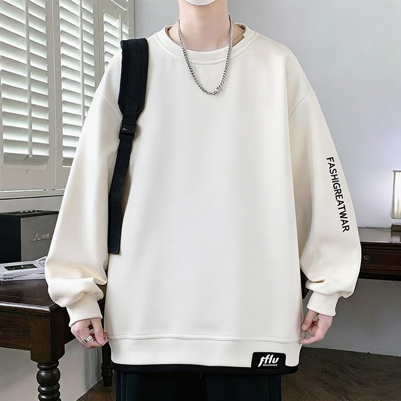 Men's Oversized sweatshirt with contrasting sleeves, round neck & label patch Mune Fashion