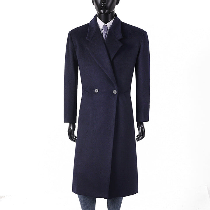 Men's Maxi Length Wool Coat in a minimalist cut with narrow lapels and side pockets Mune Fashion
