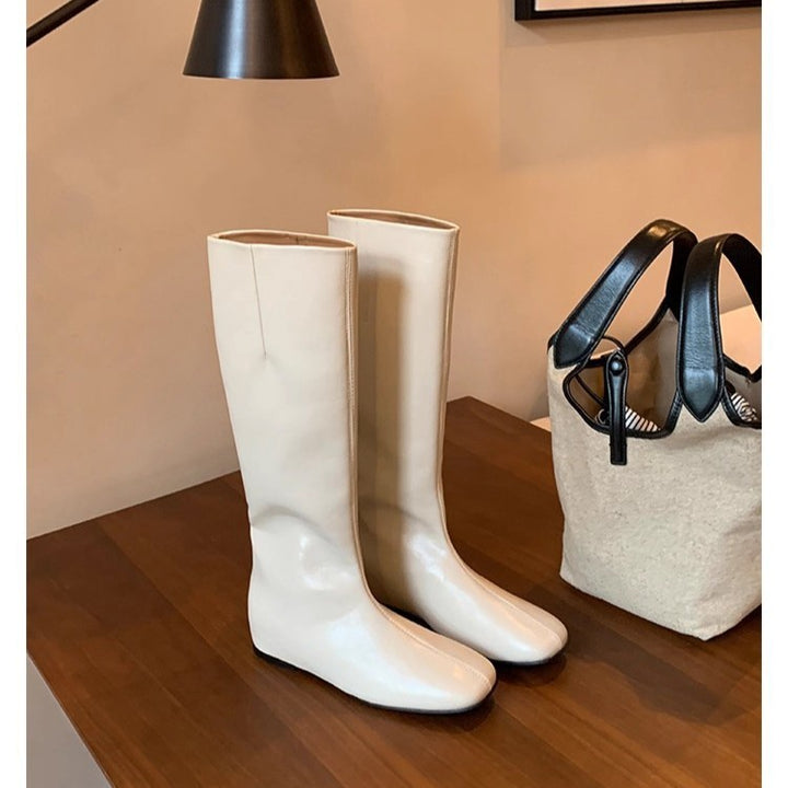 Women's Knee-High Minimalistic Smooth Leather Boots with Ergonomic Outsole Mune Fashion