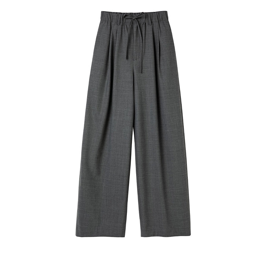 Women's Wide High-Waist Trousers with Drawstring and Crease Mune Fashion