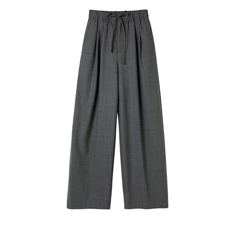 Women's Wide High-Waist Trousers with Drawstring and Crease Mune Fashion