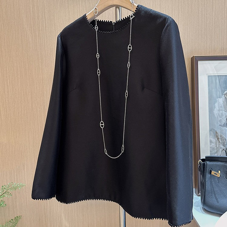Women's Elegant Long Sleeve Blouse with Ruffled Collar Drune