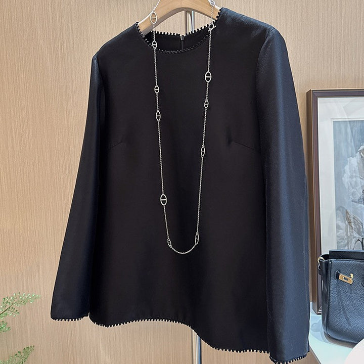 Women's Elegant Long Sleeve Blouse with Ruffled Collar Drune
