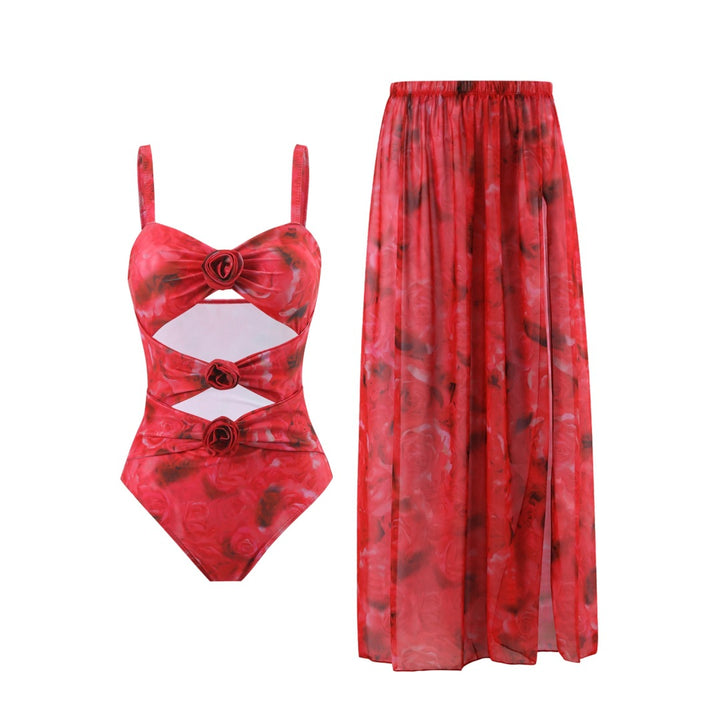 Women's one-piece swimsuit with floral design and transparent overlay Mune Fashion