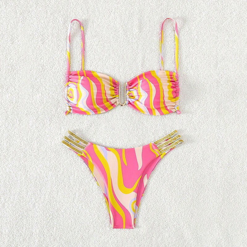 Ladies Colorful Mix-Media Bikini Top with Adjustable Straps by Mune Fashion