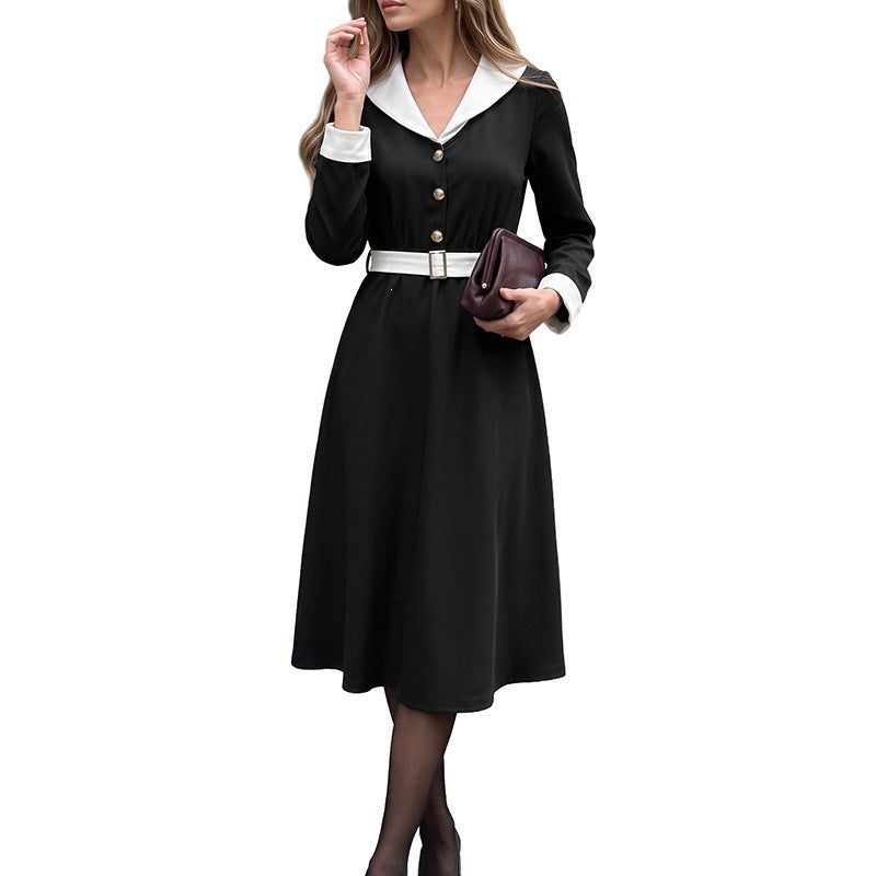 Ladies Elegant Wrap Dress with Shirt Collar and Belt Mune Fashion
