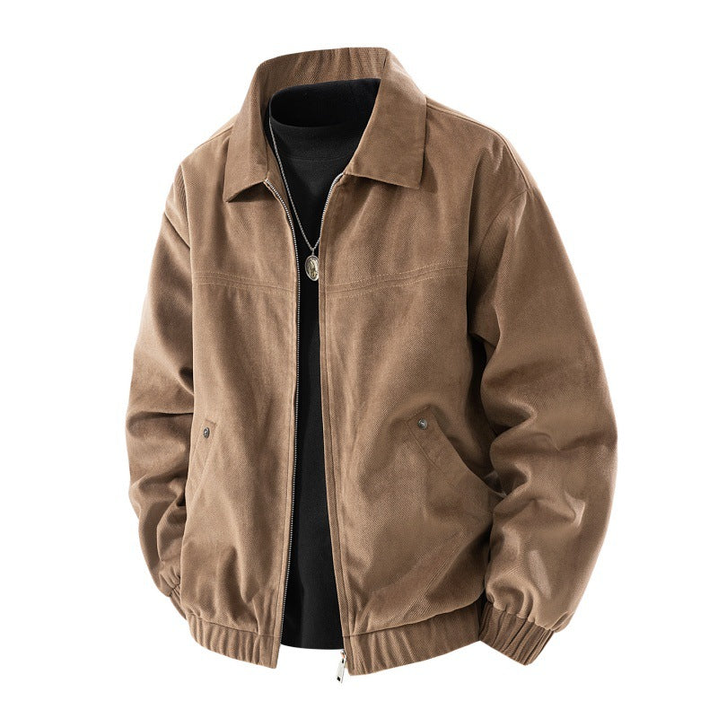 Men's lightweight Harrington jacket in suede look with shirt collar, full-length zipper and elastic hem Mune Fashion