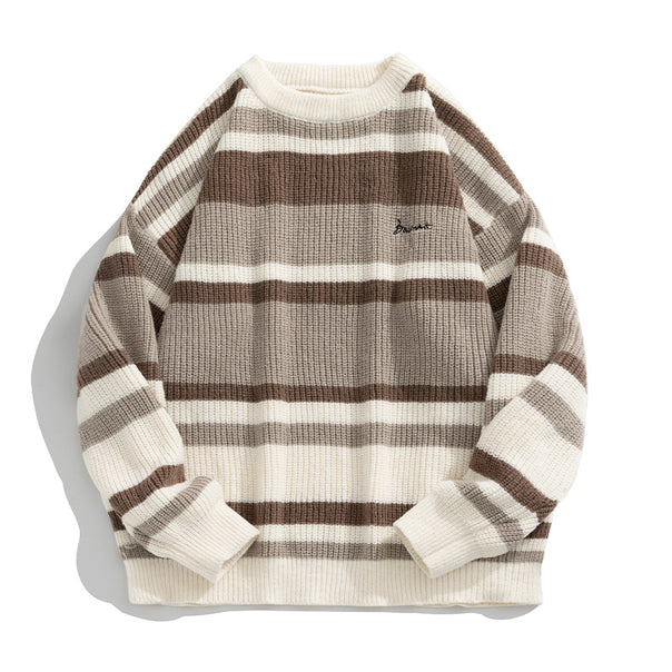 Unisex Oversized Knit Sweater with Block Stripes, Ribbed Textured Knit and Round Neck Mune Fashion