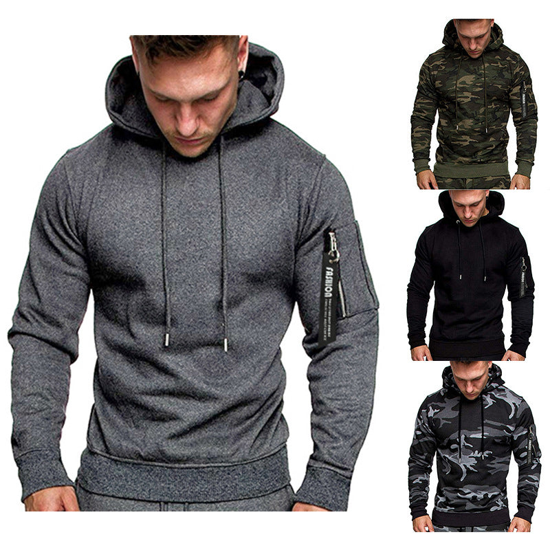 Men's Slim-Fit Hoodie with Sleeve Zip Pocket, Hood and Drawstring Mune Fashion