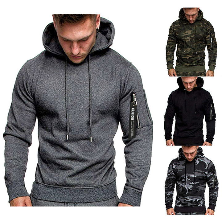 Men's Slim-Fit Hoodie with Sleeve Zip Pocket, Hood and Drawstring Mune Fashion