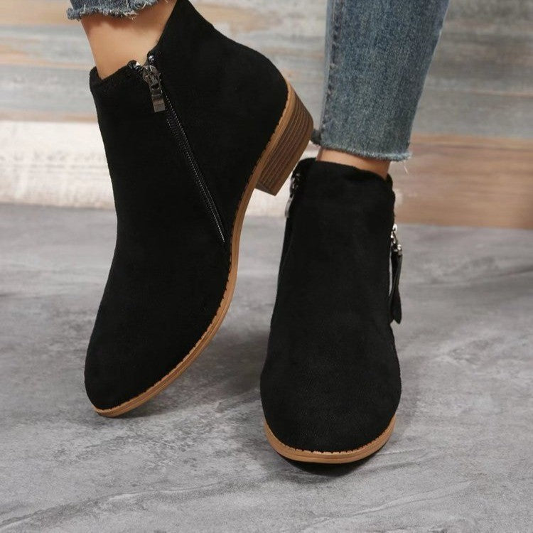 Women's classic ankle-high micro velvet ankle boots with side zipper and low block heel Mune Fashion