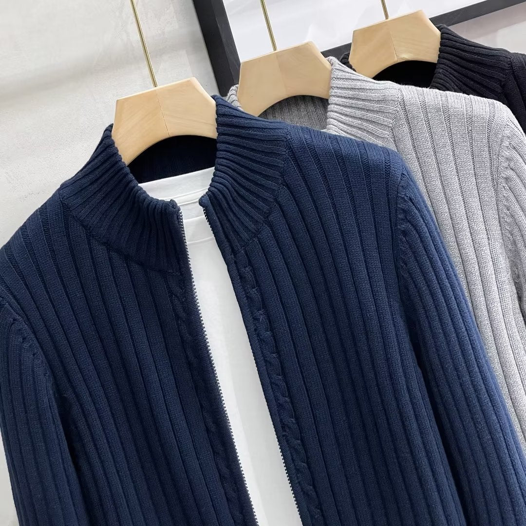 Men's Fashion Zip-Up Cardigan with Ribbed Texture Mune Fashion