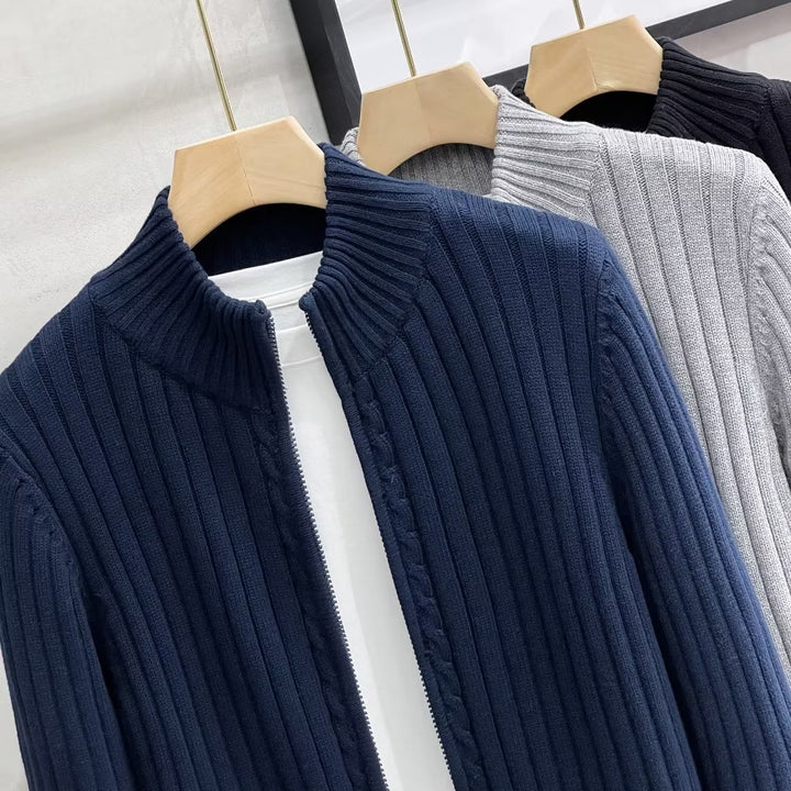 Men's Fashion Zip-Up Cardigan with Ribbed Texture Mune Fashion
