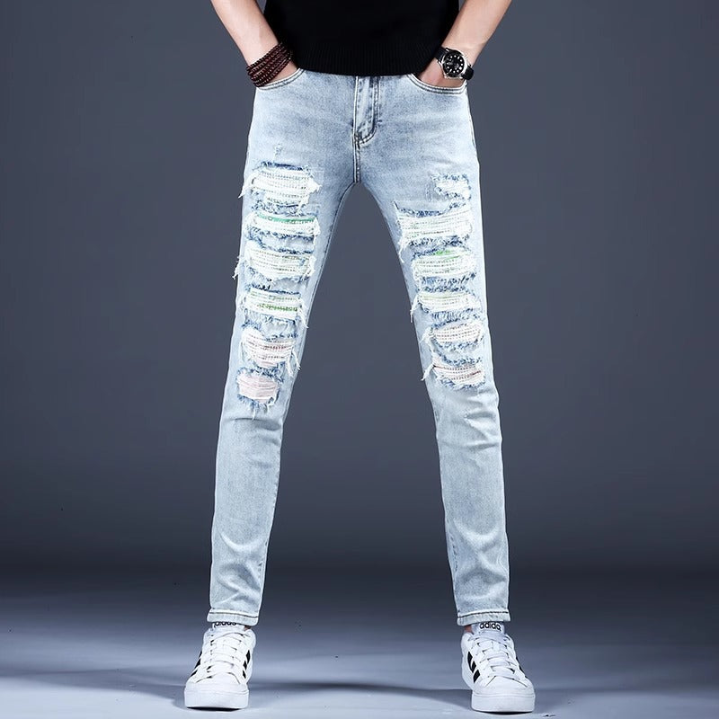 Men's Stylish Ripped Jeans with Creative Patches Mune Fashion 1788342369