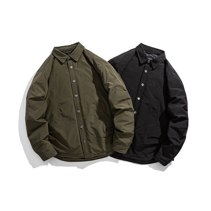 Men's Lightly Padded Overshirt Jacket with Shirt Collar and Snap Placket Mune Fashion