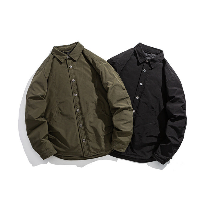 Men's Lightly Padded Overshirt Jacket with Shirt Collar and Snap Placket Mune Fashion