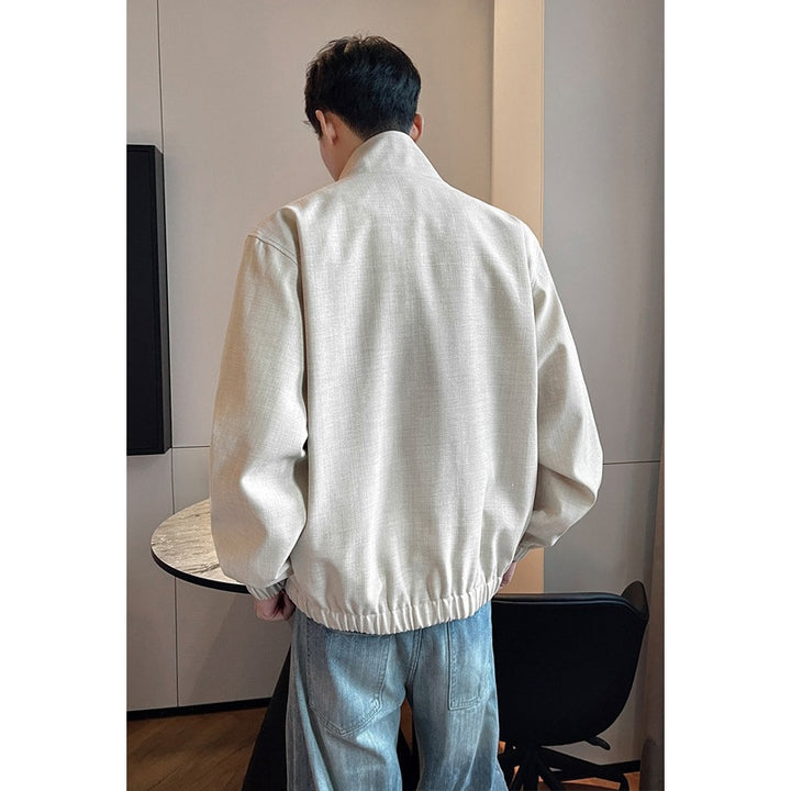 Men's Lightweight Zip Jacket with Stand-Up Collar, Elastic Cuffs and Mélange Texture Mune Fashion