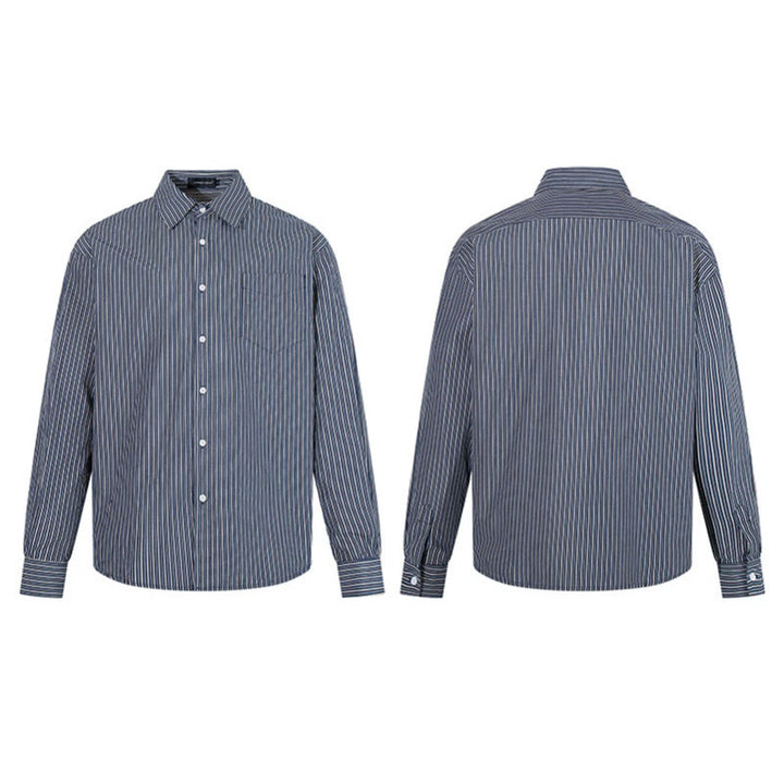 Men's Striped Oversized Shirt made of Cotton Blend with Kent Collar and Chest Pocket Mune Fashion