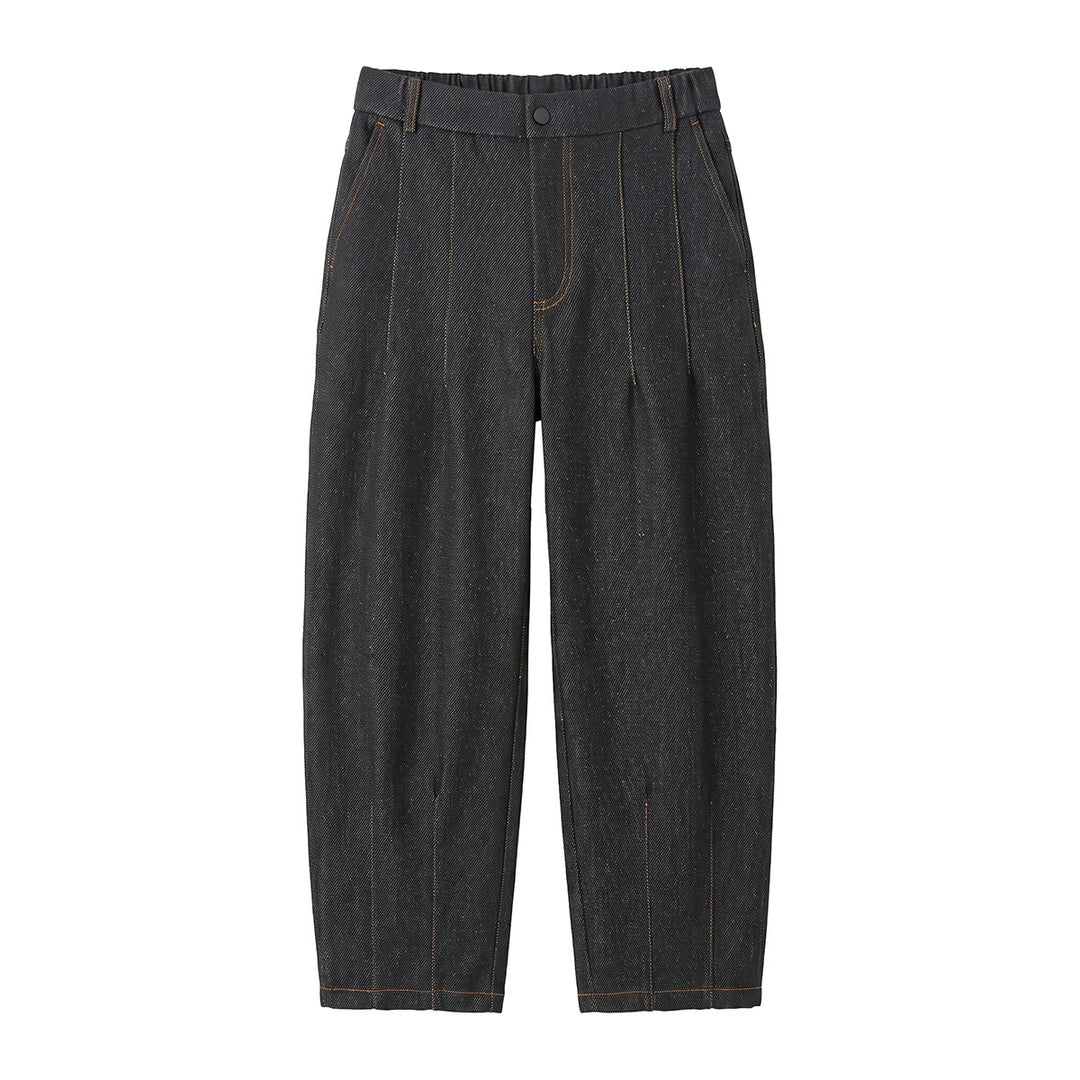 Women High-Waisted Relaxed Jeans with Pleats, Seams, and Elastic Back Waistband Mune Fashion