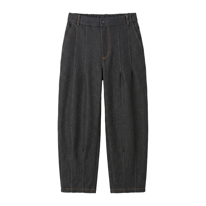 Women High-Waisted Relaxed Jeans with Pleats, Seams, and Elastic Back Waistband Mune Fashion