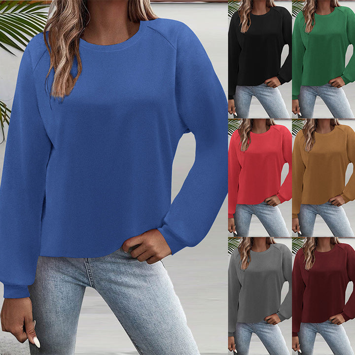 Women's Casual Round Neck Sweatshirt with Raglan Sleeves and Elastic Cuffs Mune Fashion
