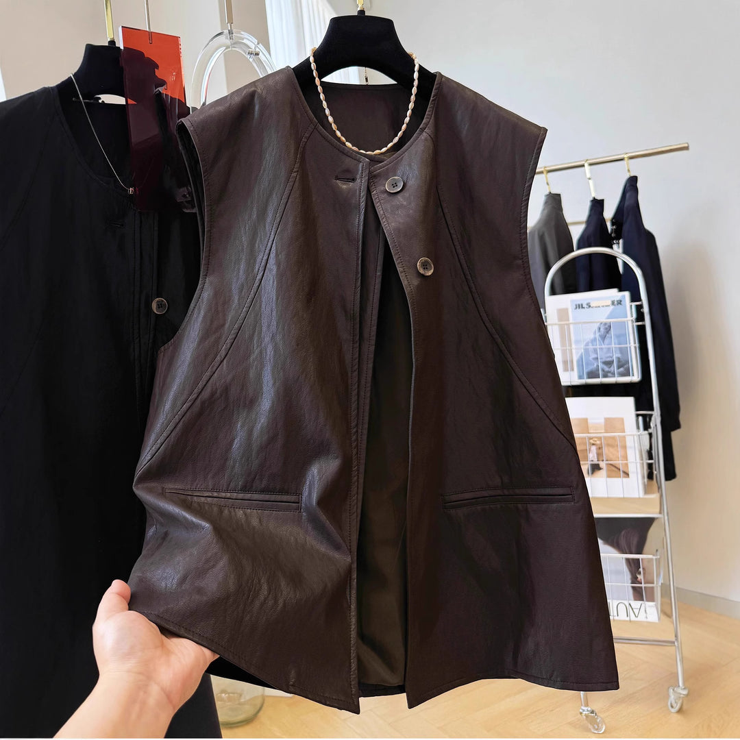 Ladies Noble Leather Waistcoat Mune Fashion