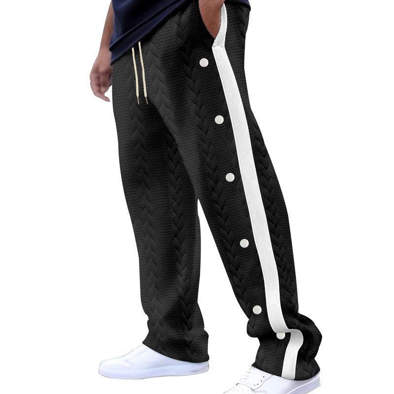 Men's quilted casual pants with continuous snap button placket and contrast stripes Mune Fashion