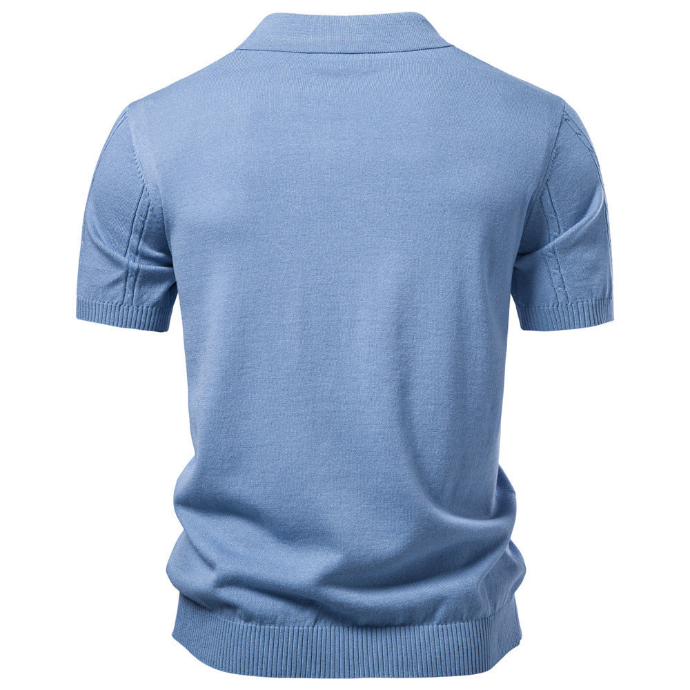 Men's short sleeve knitted polo with textured stripes, ribbed cuffs, and classic polo collar Mune Fashion
