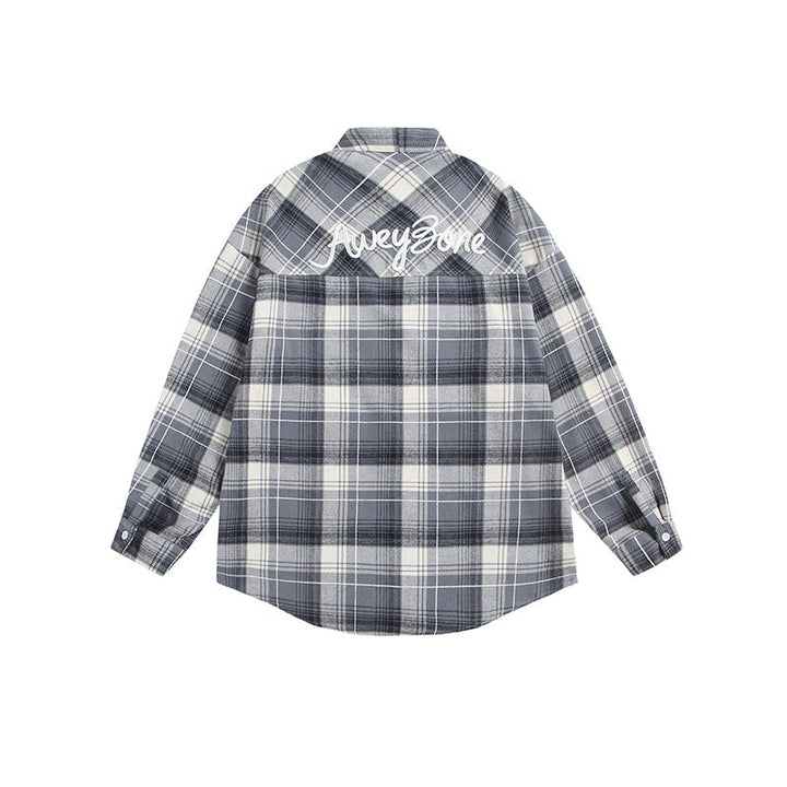 Women's Oversize Check Shirt Jacket with Kimono Cut, Drawstring Ties and Patch Pockets