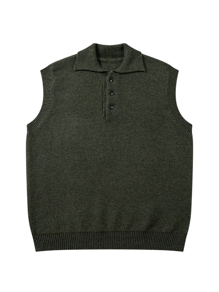 Unisex Sleeveless Knitted Vest with Polo Collar and Button Placket Mune Fashion