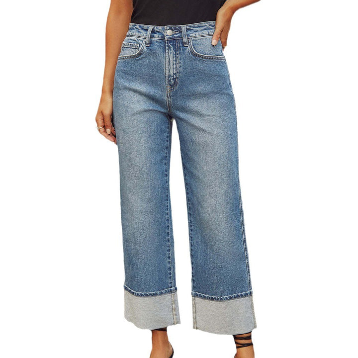 Women high-waisted culotte jeans with wide cuff and straight leg Mune Fashion