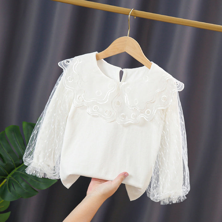 Girl elegant blouse with transparent tulle sleeves Mune Fashion
