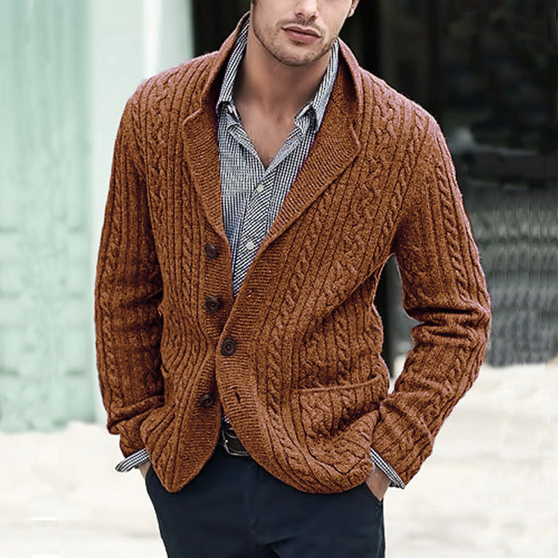 Men's Cable Knit Blazer with Shawl Collar and Button Placket Mune Fashion