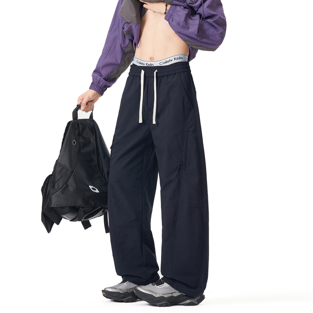 Men's Wide Tech Cargo Pants with Drawstring Waist and Zipper Pockets Mune Fashion