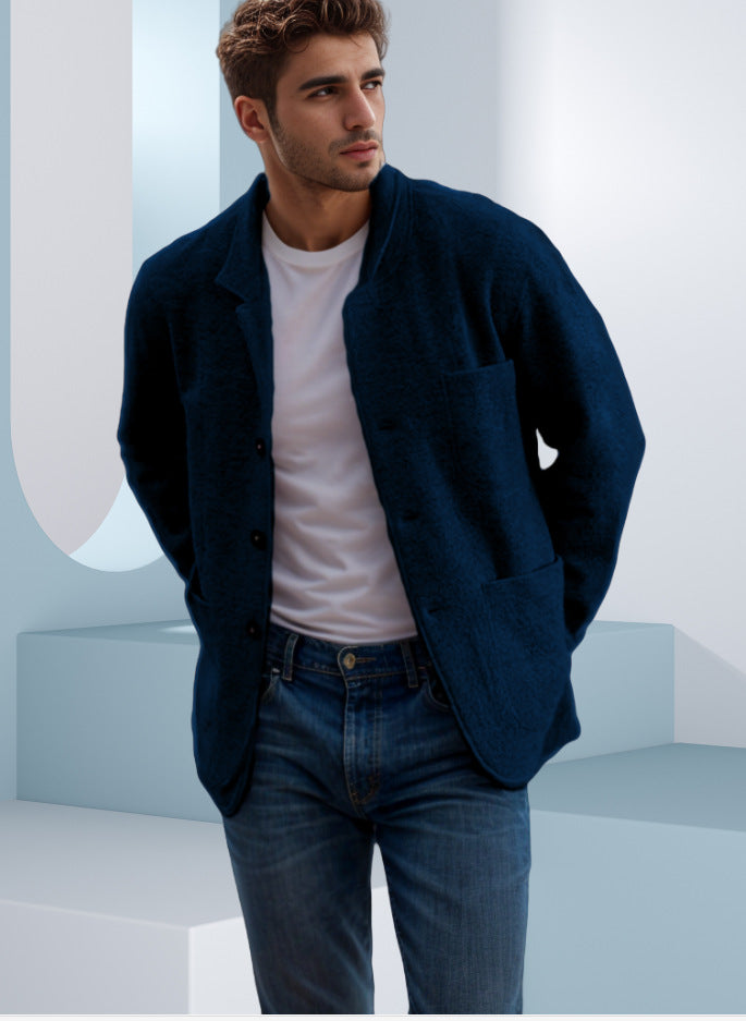 Men's blazer-style cardigan with shirt collar and patch pockets Mune Fashion