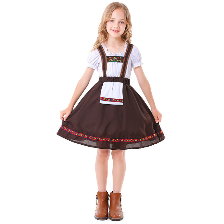 Women's traditional girl dirndl dress with apron and decorative embroidery Mune Fashion