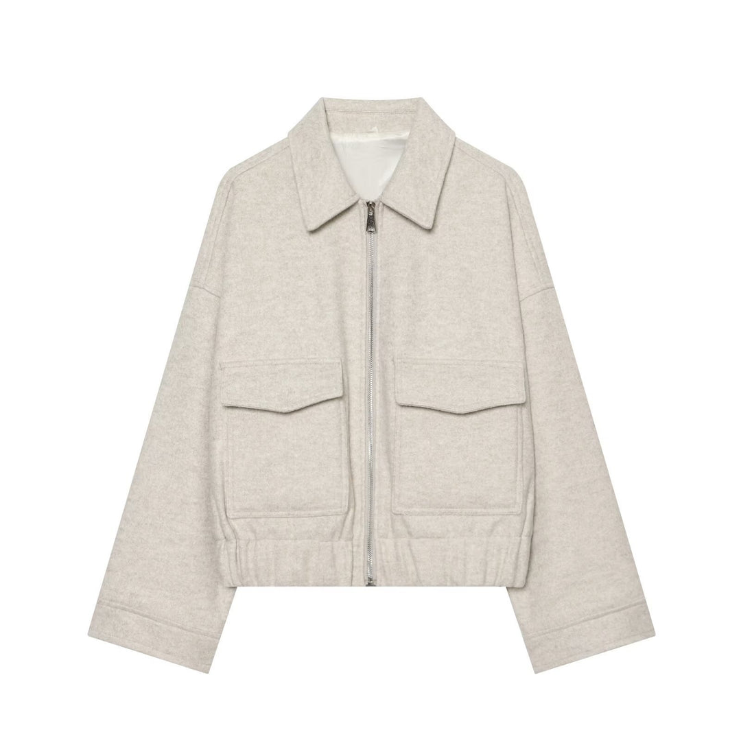 Ladies short jacket made of wool blend with zipper, flap pockets and elastic hem Mune Fashion