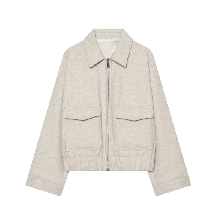 Ladies short jacket made of wool blend with zipper, flap pockets and elastic hem Mune Fashion