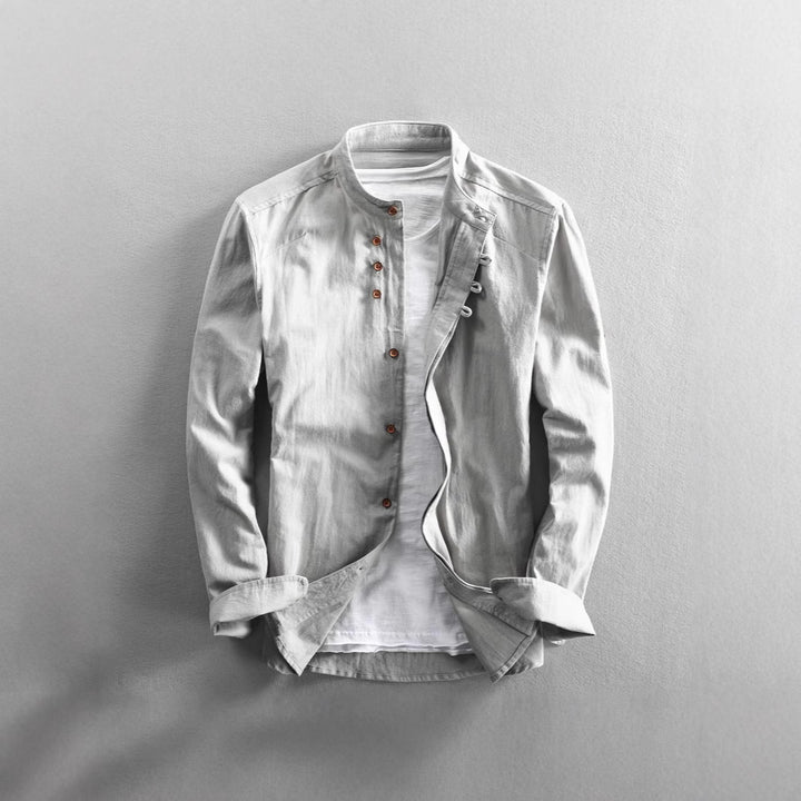 Men's casual stand-up collar shirt made of cotton blend with concealed button placket Mune Fashion