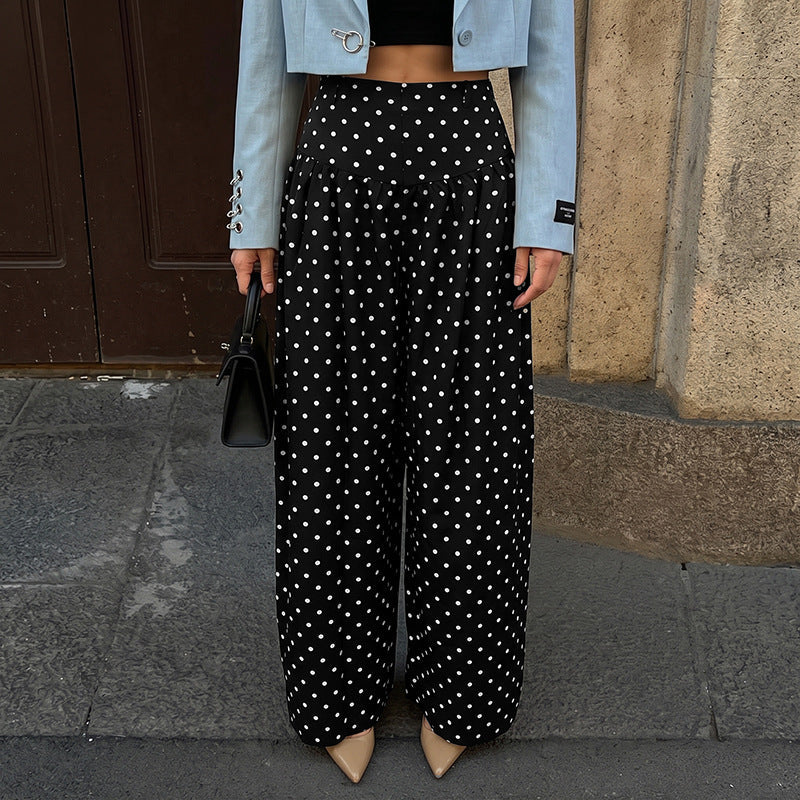 Women's High-Waist Palazzo Pants with Wide Leg and Polka Dot Print Mune Fashion