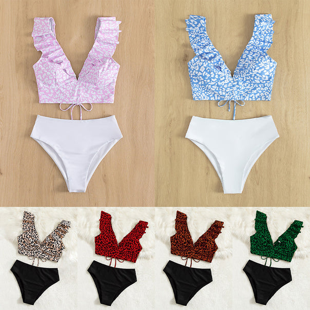 Women's bikini set with ruffles and fashionable leopard pattern Mune Fashion