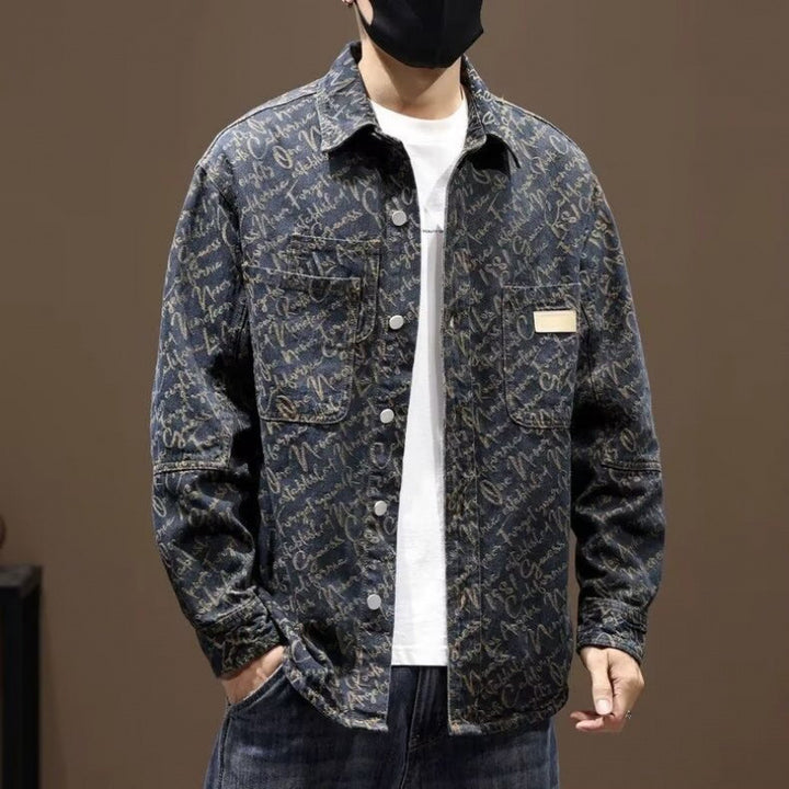 Men's Fashionable Denim Jacket with Graphic Pattern Mune Fashion