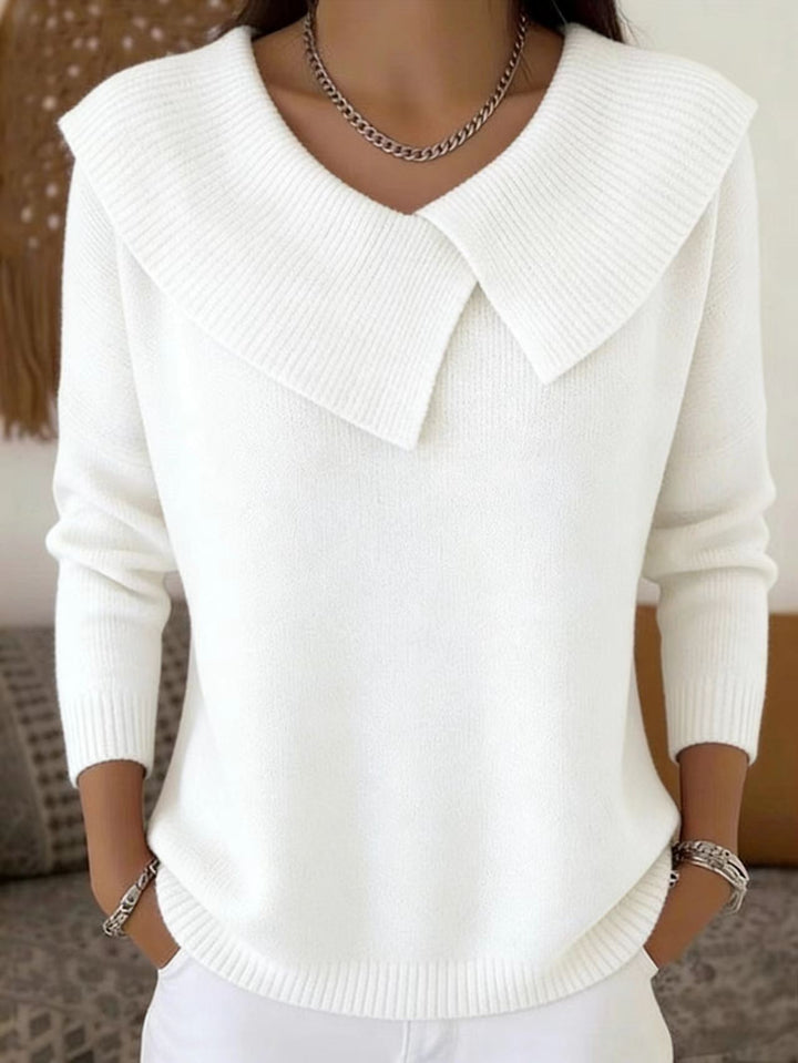 Women oversized knitted sweater with oversized sailor collar and ribbed finishes Mune Fashion
