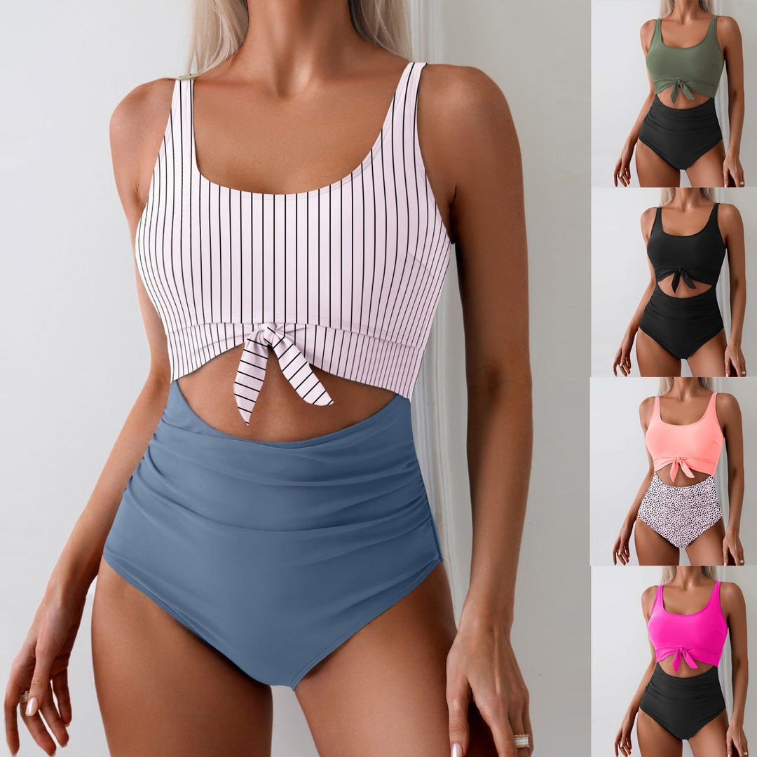 Women's One-Piece Swimsuit with Trendy Cut-Out Design and Adjustable Knot Mune Fashion